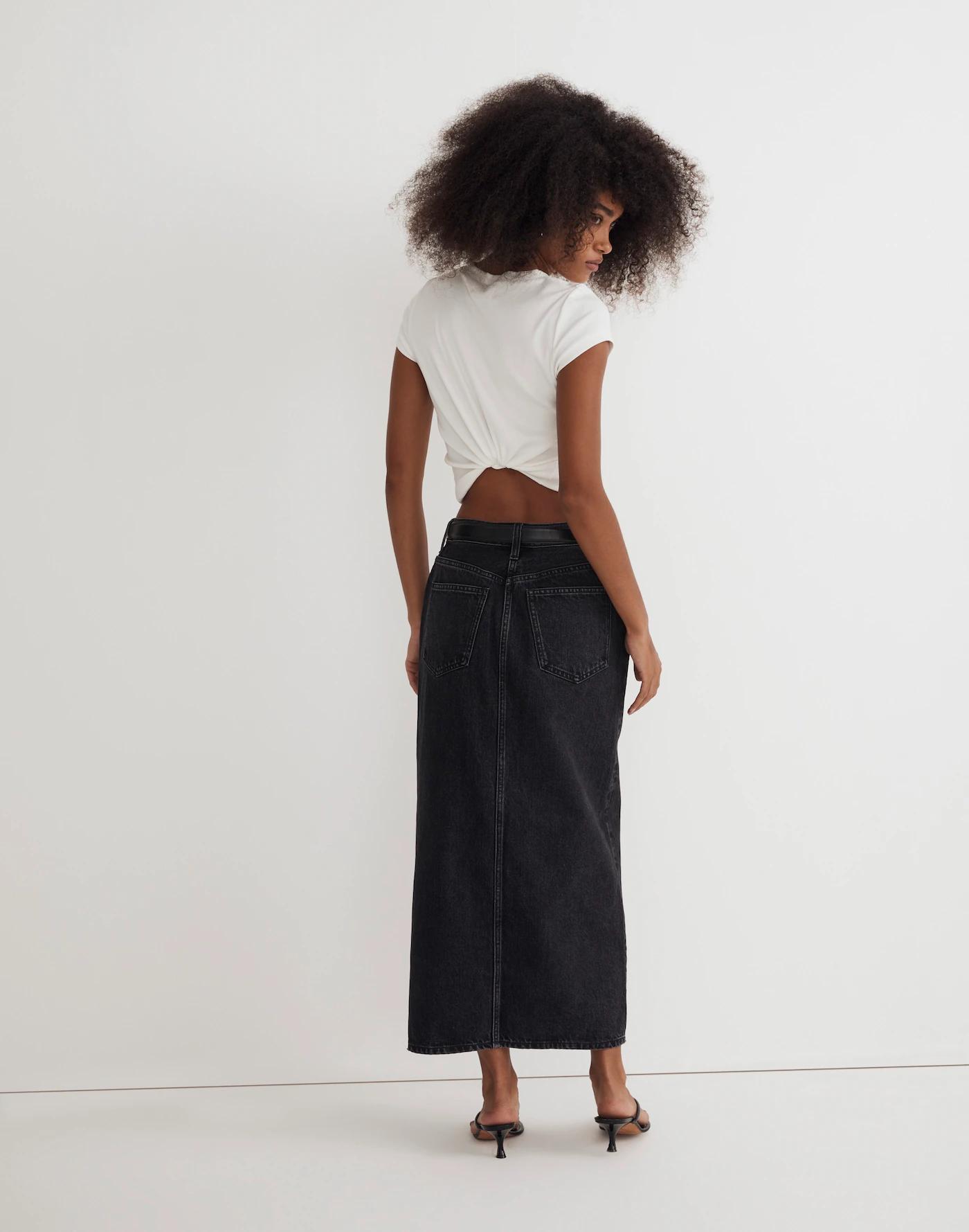Denim Mid-Rise Maxi Skirt in Lunar Wash Product Image