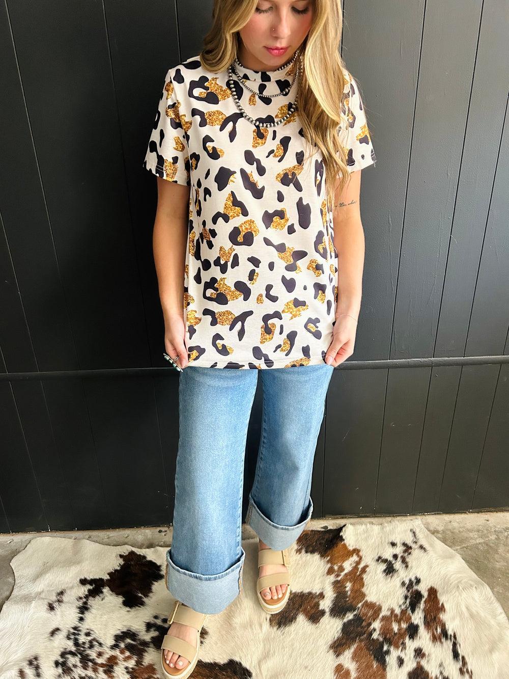 Gold Shimmer Leopard Printed Top Product Image