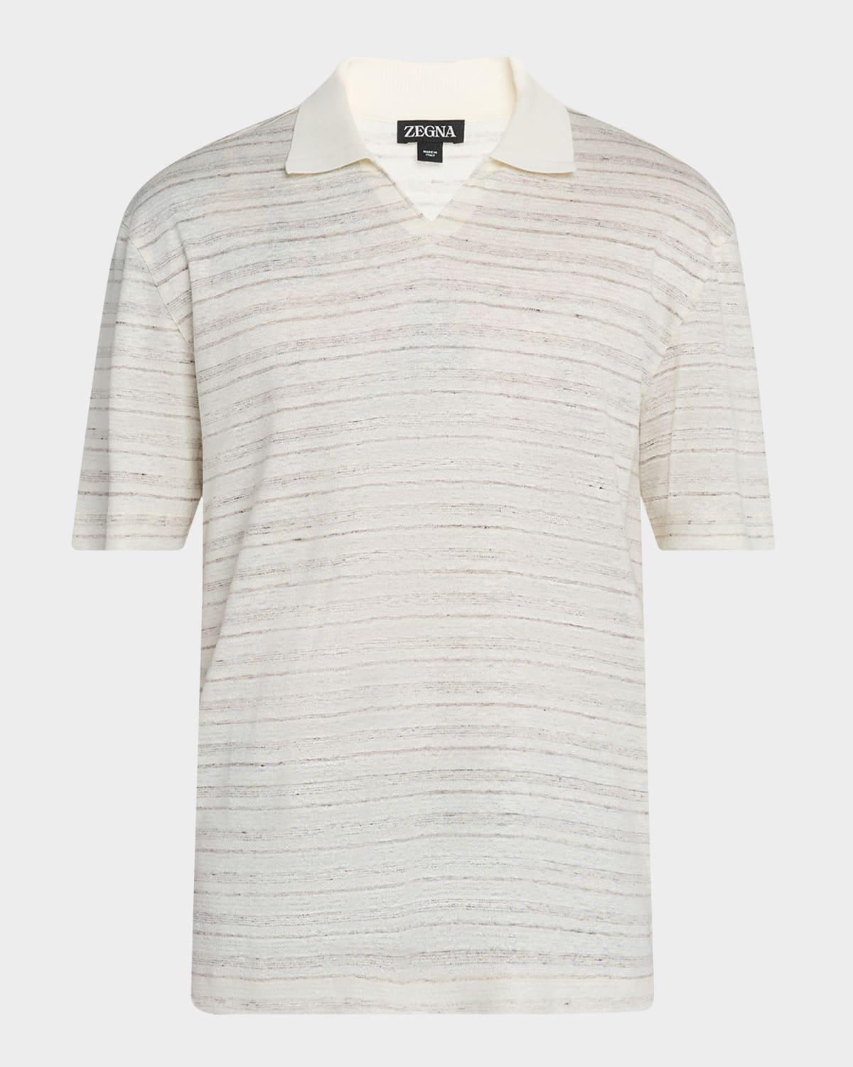 Mens Johnny Collar Multi-Stripe Polo Shirt Product Image