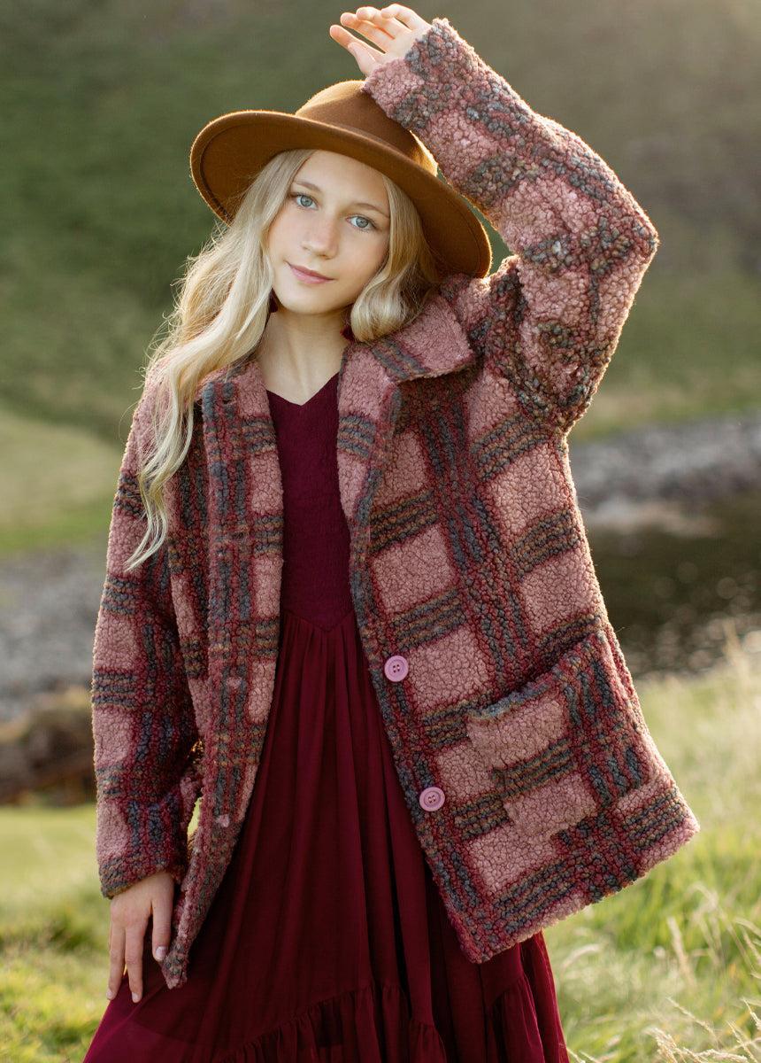 Gertrude Coat in Rose Plaid Girls Product Image