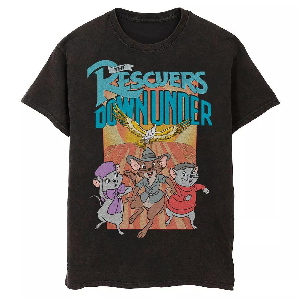Disney's The Rescuer's Down Under Men's Down Under Movie Poster Mineral Wash Graphic Tee, Size: Small, Black Product Image