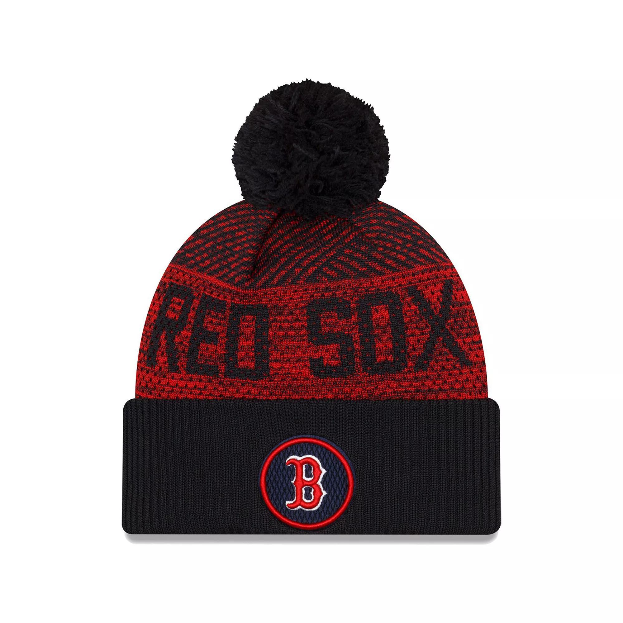 Mens New Era Boston Red Sox Authentic Collection Sport Cuffed Knit Hat with Pom, Blue Product Image