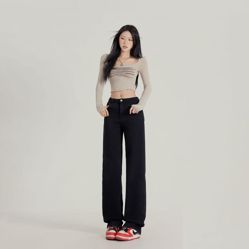 Mid Rise Applique Wide Leg Jeans (Various Designs) Product Image