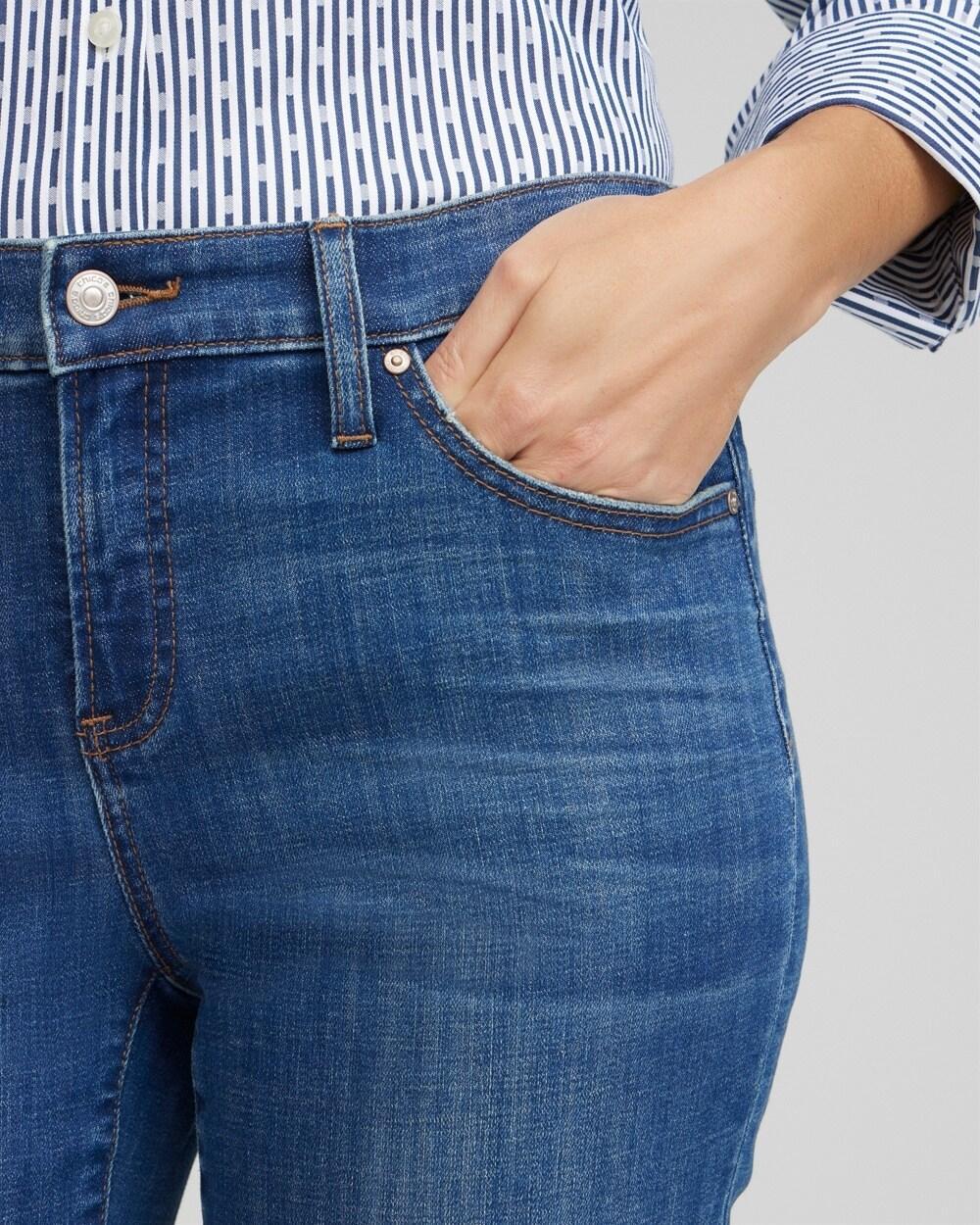 Petite Girlfriend Fray Hem Ankle Jeans Product Image