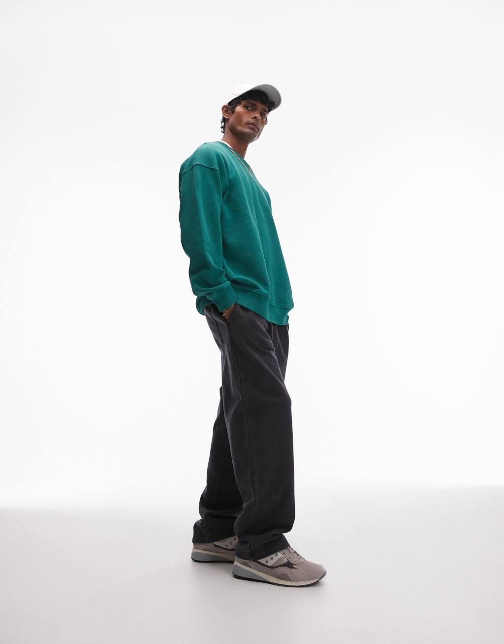 Topman washed oversized sweatshirt in green Product Image