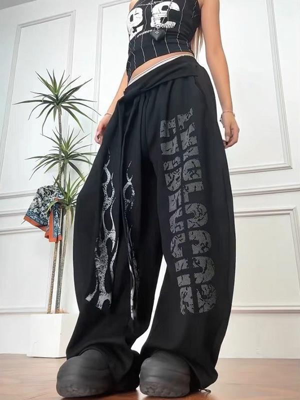 Street-Style Printed Wide Leg Pants Product Image