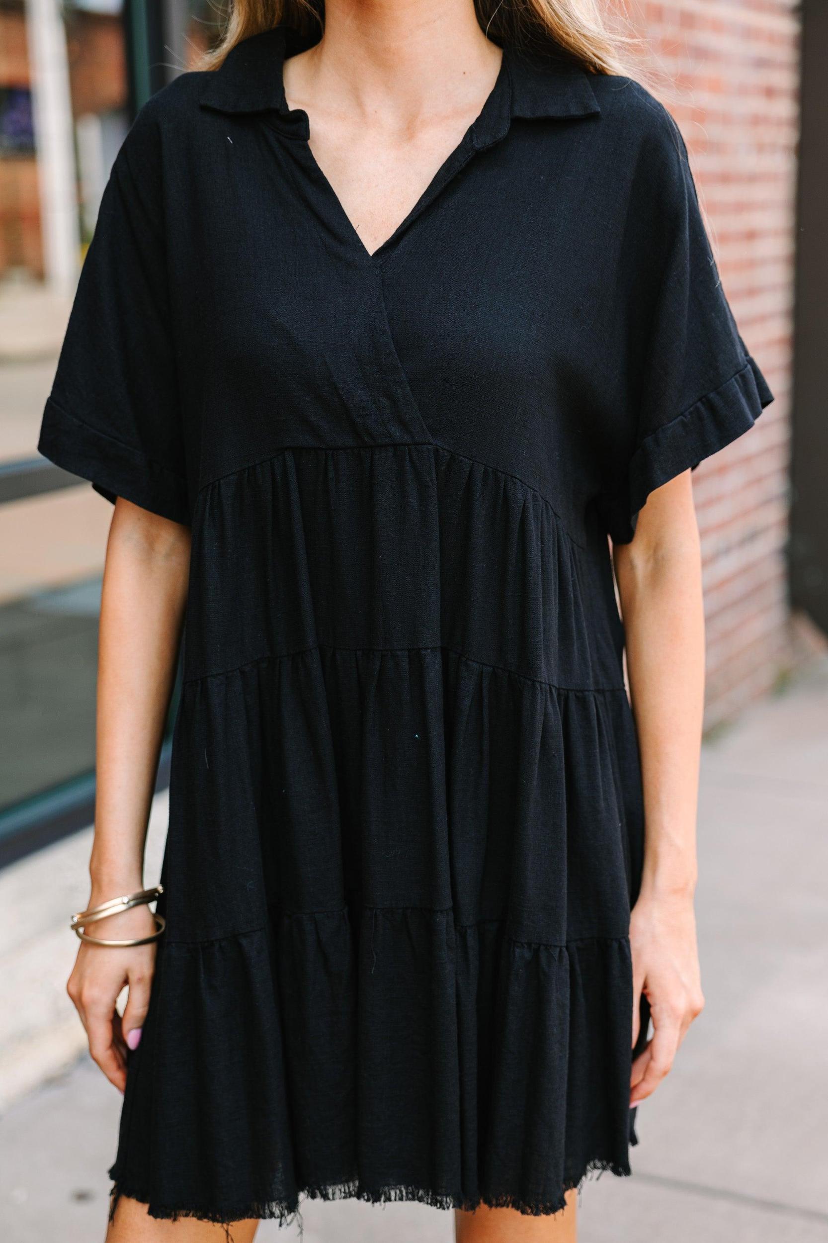 In My Thoughts Black Linen Dress Female Product Image
