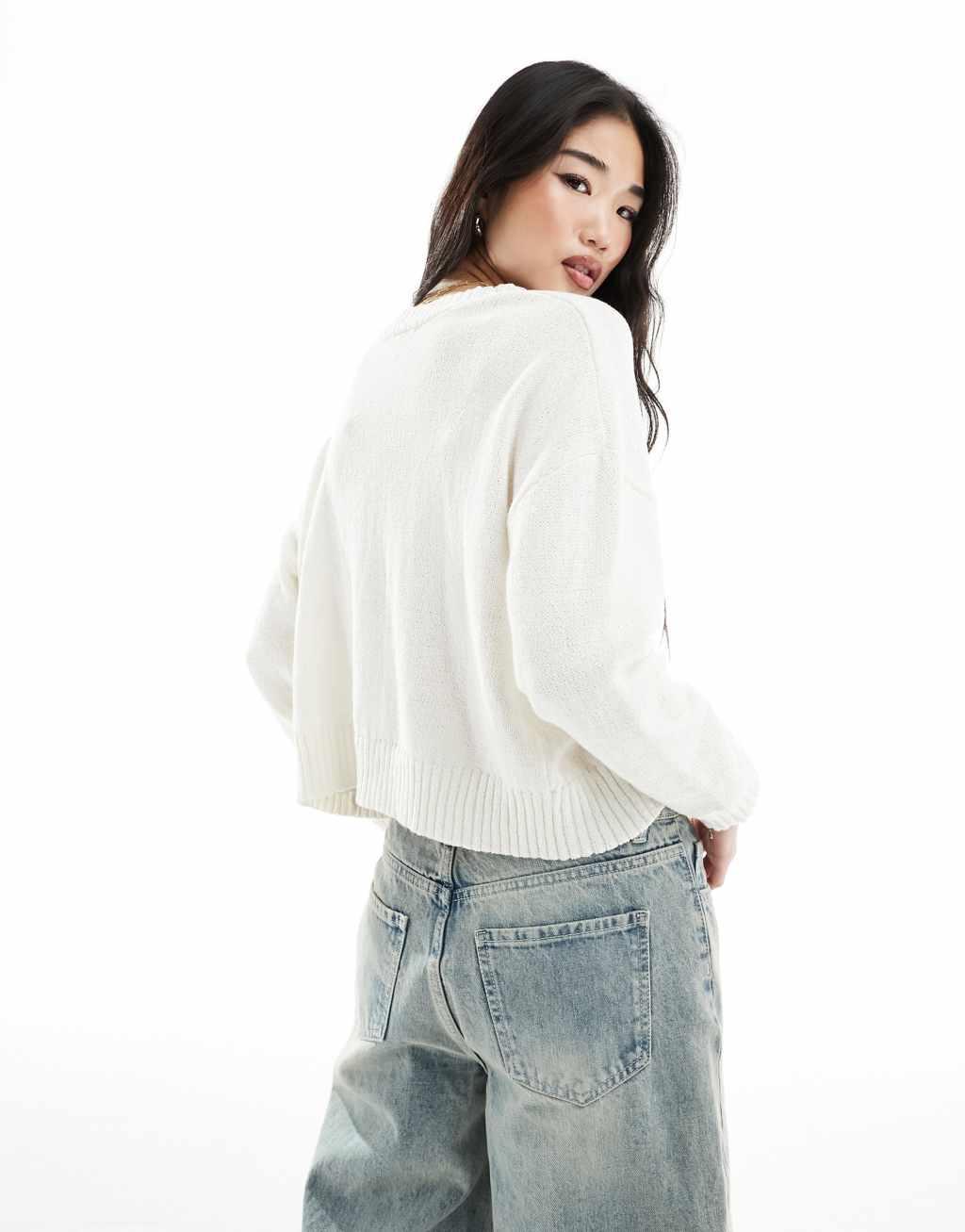 Stradivarius rustic knit cardigan in vanilla  Product Image