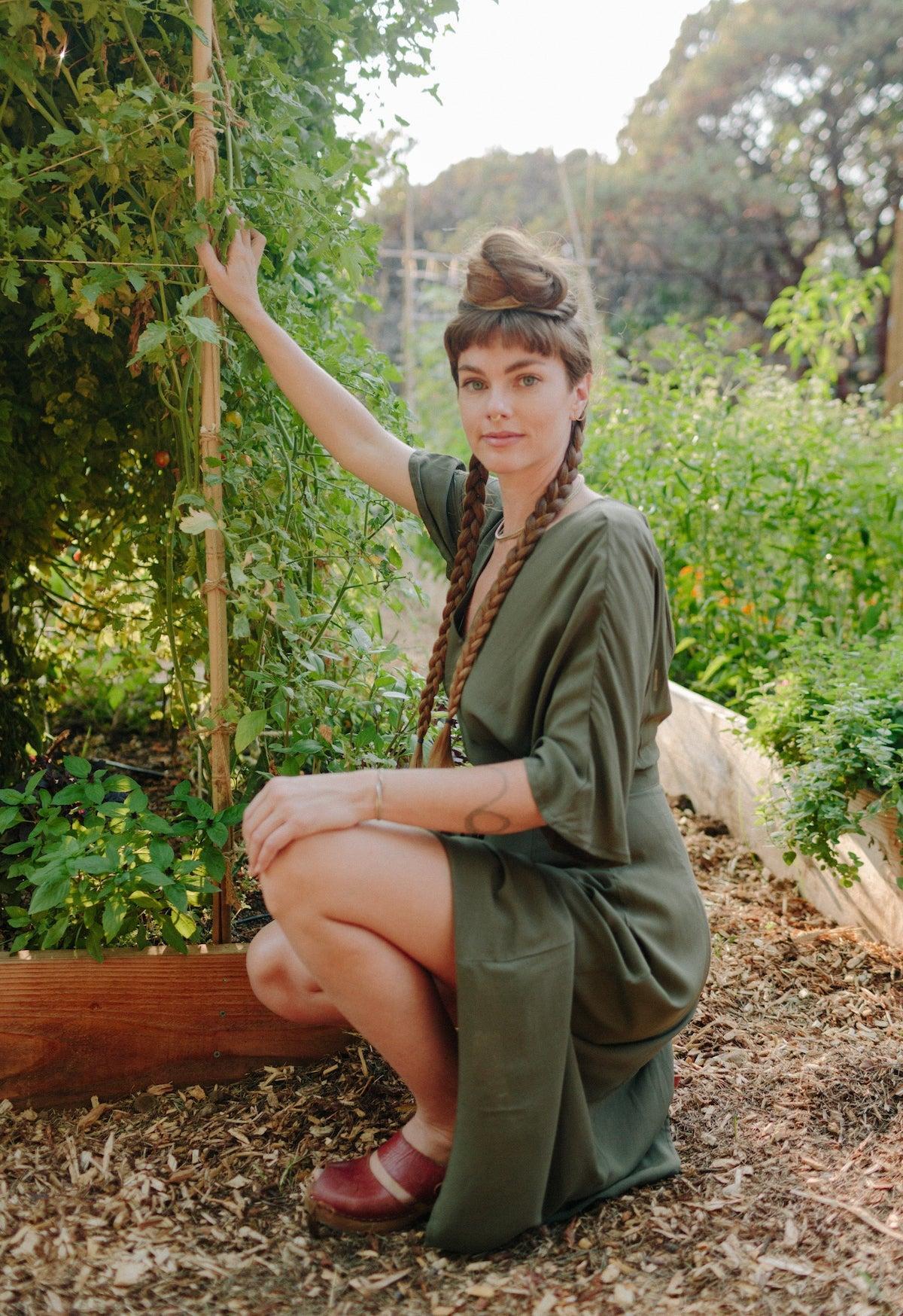 Diana Dress in Olive Green Challis Product Image