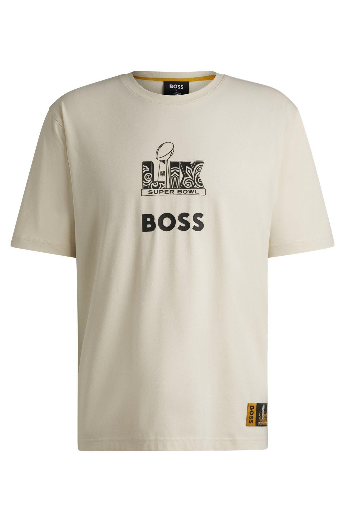 BOSS - BOSS x NFL stretch-cotton T-shirt with gold-tone artwork - Black Product Image