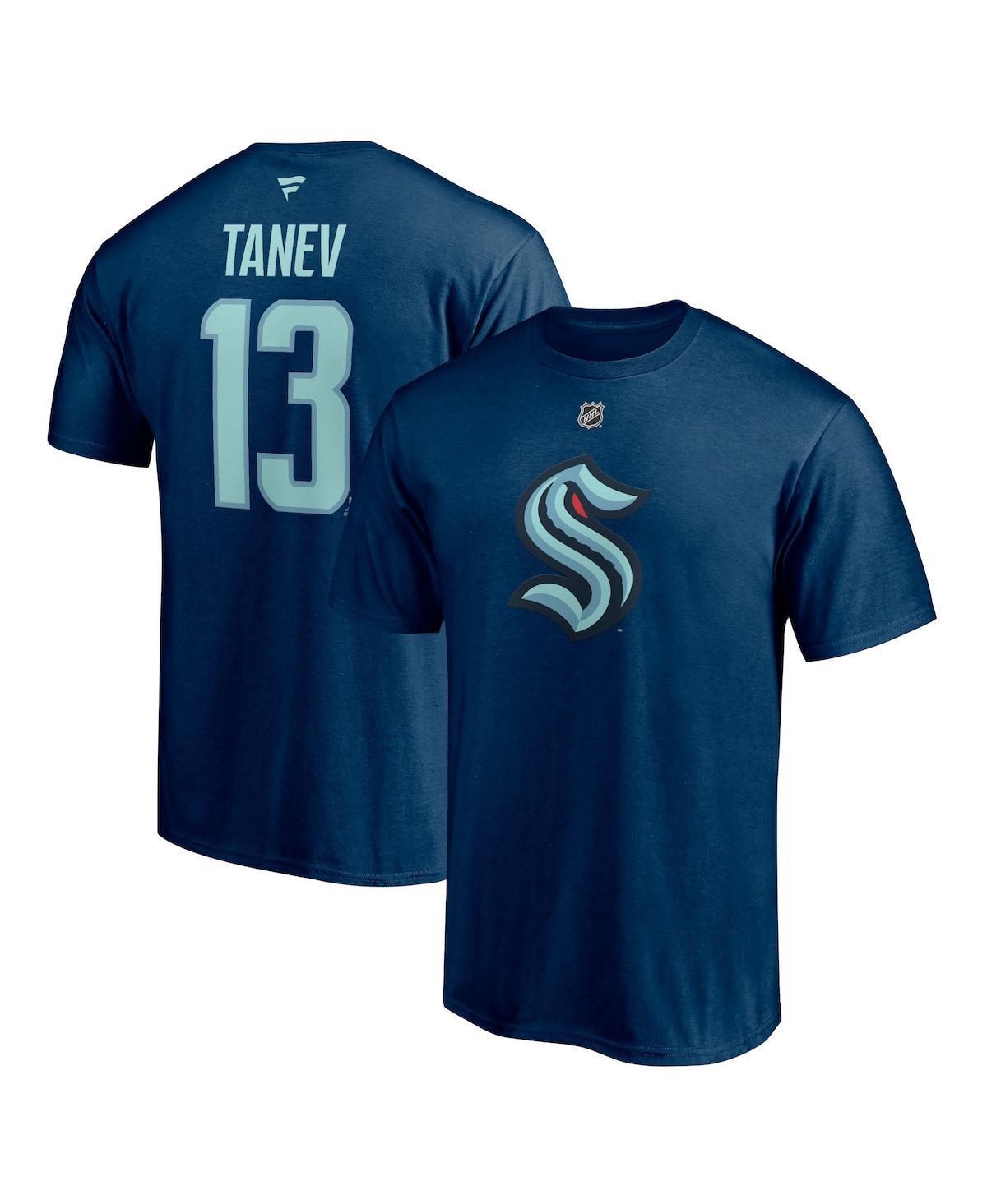 Men's Fanatics Branded Brandon Tanev Deep Sea Blue Seattle Kraken Authentic Stack Name & Number T-Shirt, Size: Small, Krk Blue Product Image