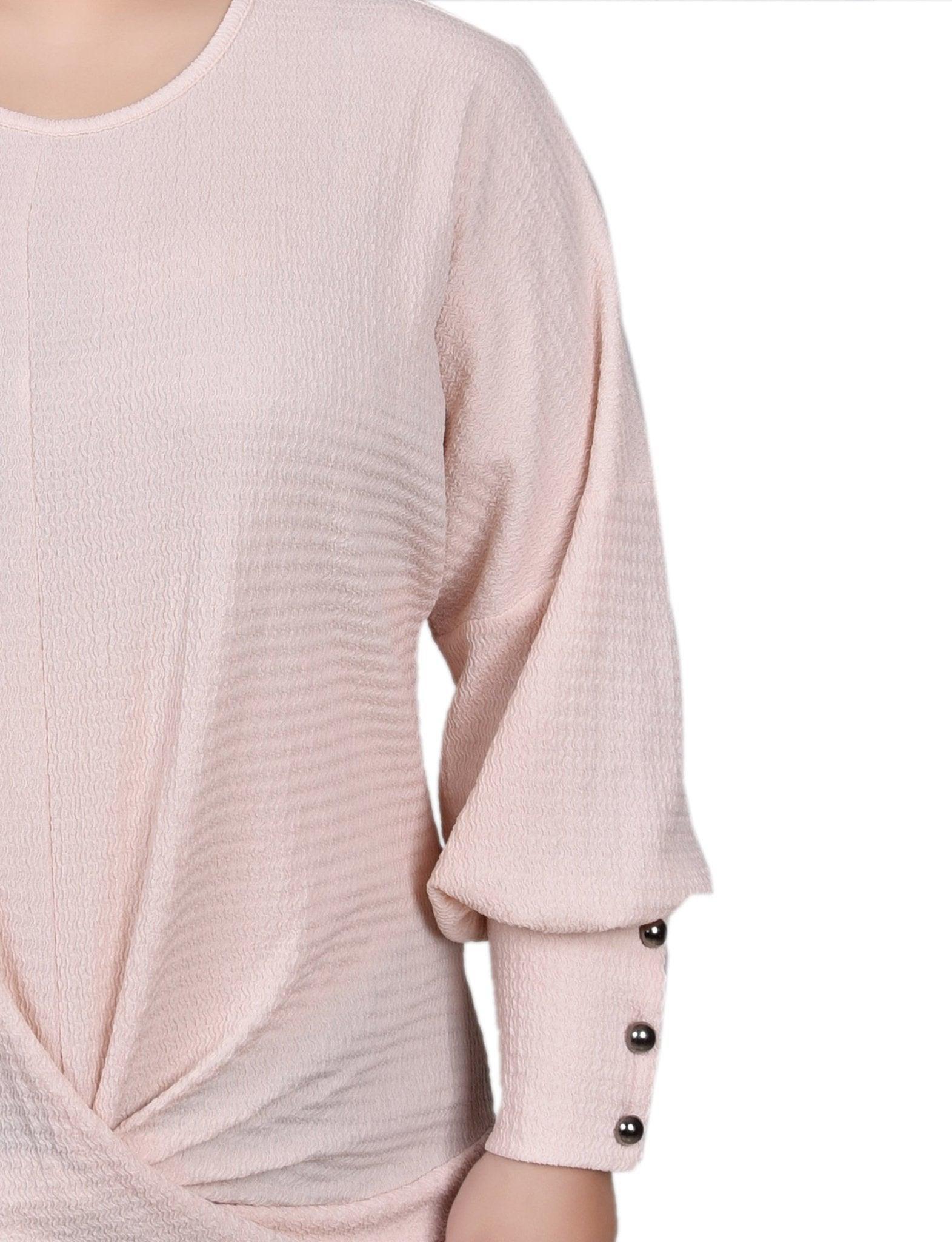 Shell Pink Long Sleeve Textured Knit Top - Plus Product Image