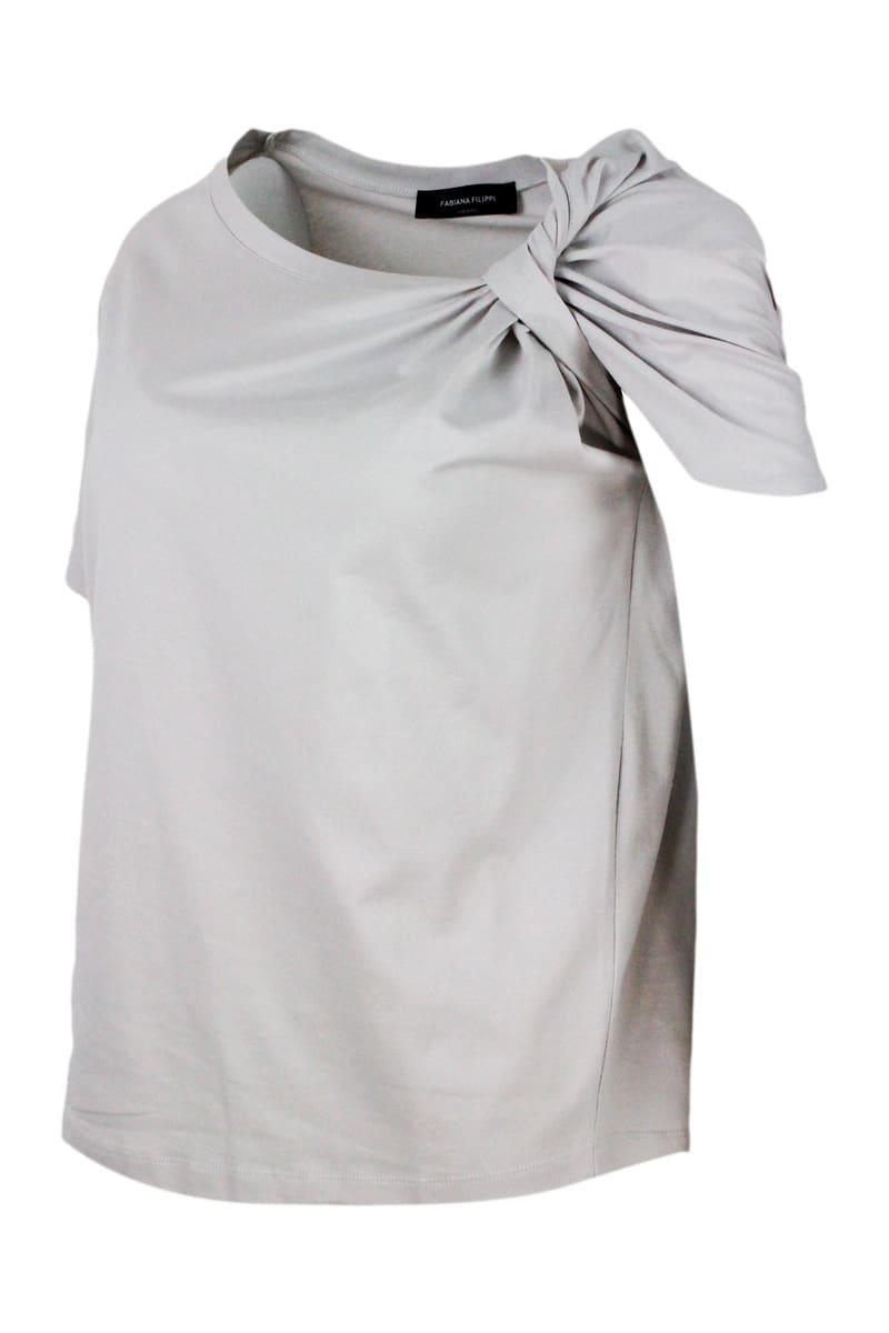 FABIANA FILIPPI T-shirt In Soft Stretch Jersey Cotton With Round Neck And Short Sleeves In Light Grey Product Image