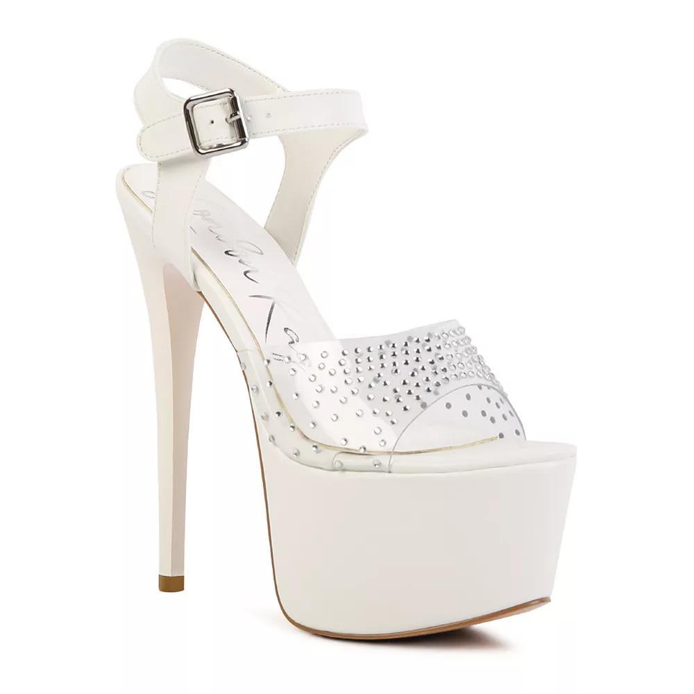 London Rag First Date Women's Rhinestone High Heel Sandals, Size: 9, White Product Image