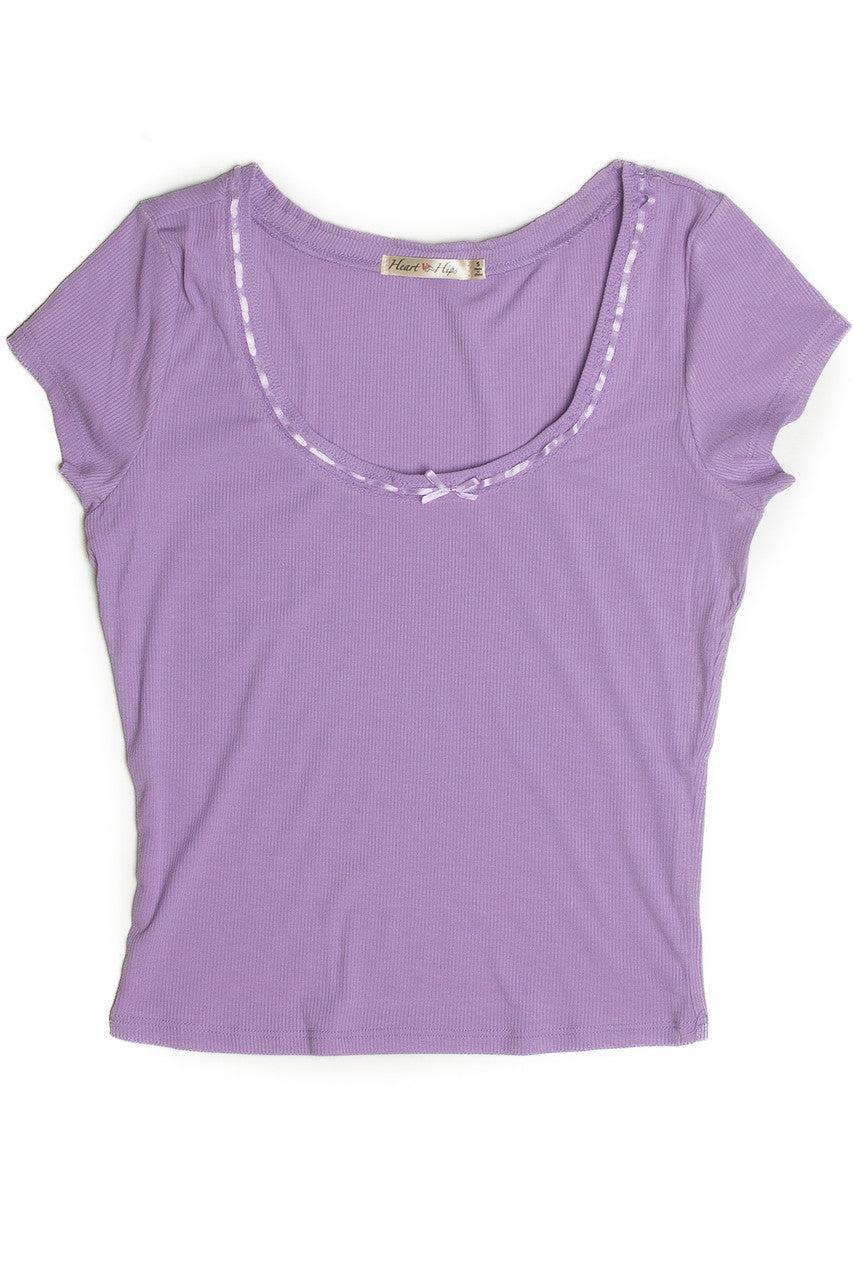 Lavender Satin Bow Ribbed Shirt Product Image