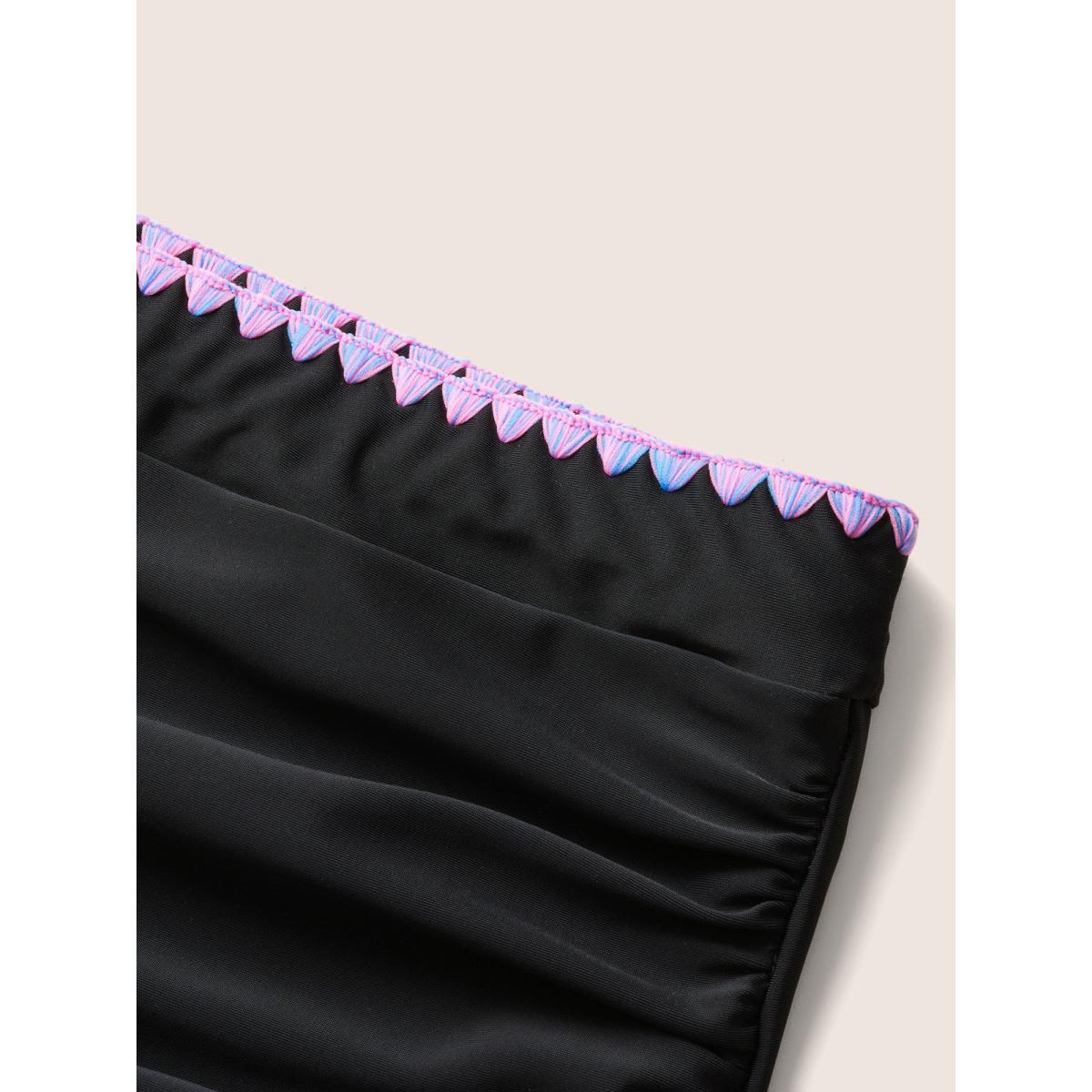 Plus Size Shell Stitch Ruched Skinny Swim Bottom Women's Swimwear Black Beach Embroidered High stretch Skinny High Rise Curve Swim Bottoms BloomChic 10/M Product Image