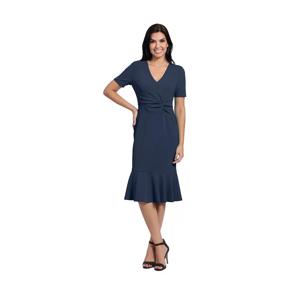 Petite London Times V-neck Flounce Hem Midi Dress, Women's, Size: 10 Petite, Blue Product Image