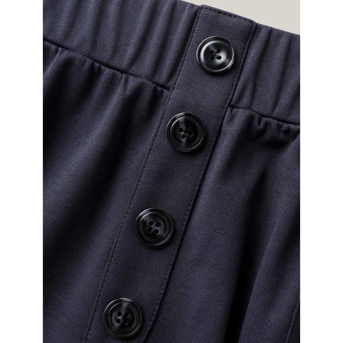 Plus Size Button Front Wide-Leg Pants Women Indigo At the Office Wide Leg Mid Rise Work Pants BloomChic 18-20/2X Product Image