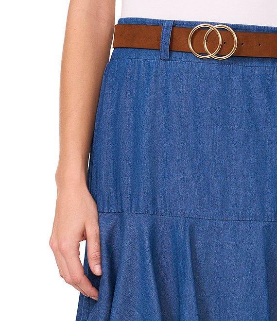 CeCe Denim Belted Tiered Midi A-Line Skirt Product Image