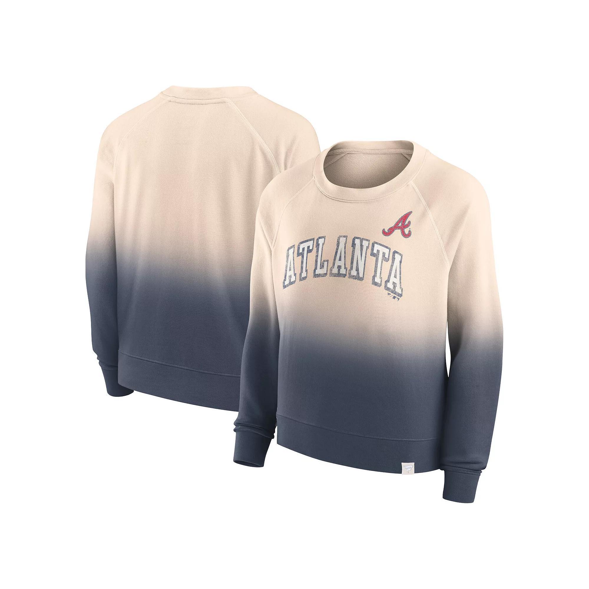 Women's Fanatics Branded Tan/Navy Atlanta Braves Luxe Lounge Arch Raglan Pullover Sweatshirt, Size: Small, Team Product Image