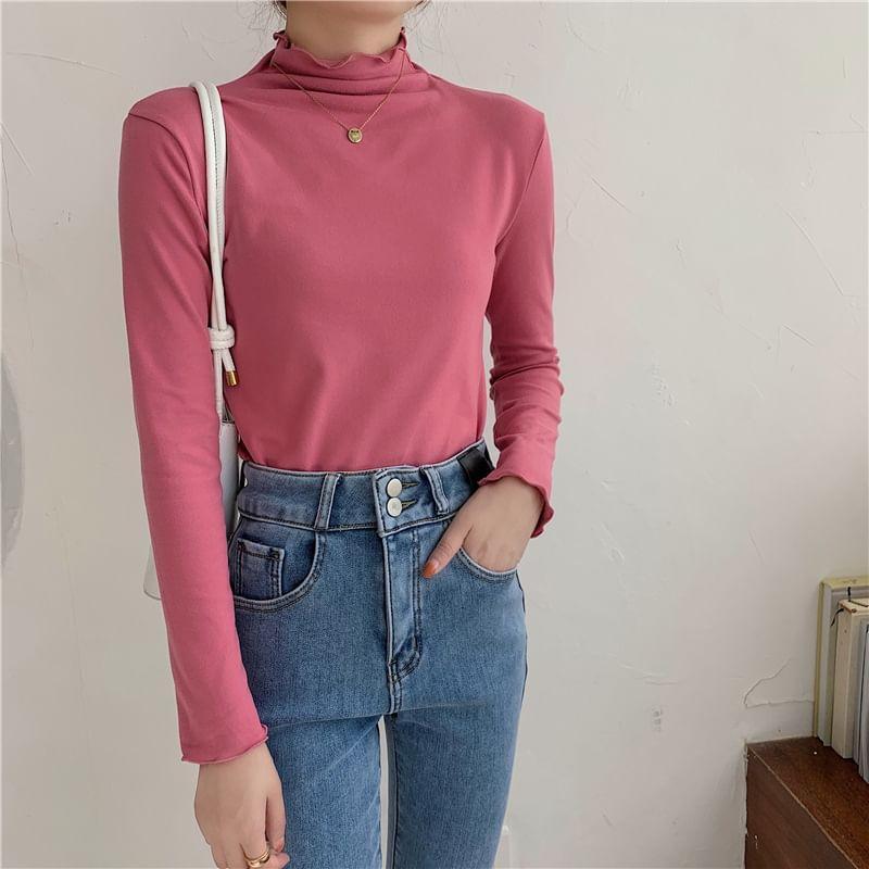 Long-Sleeve Mock Neck Plain Top Product Image