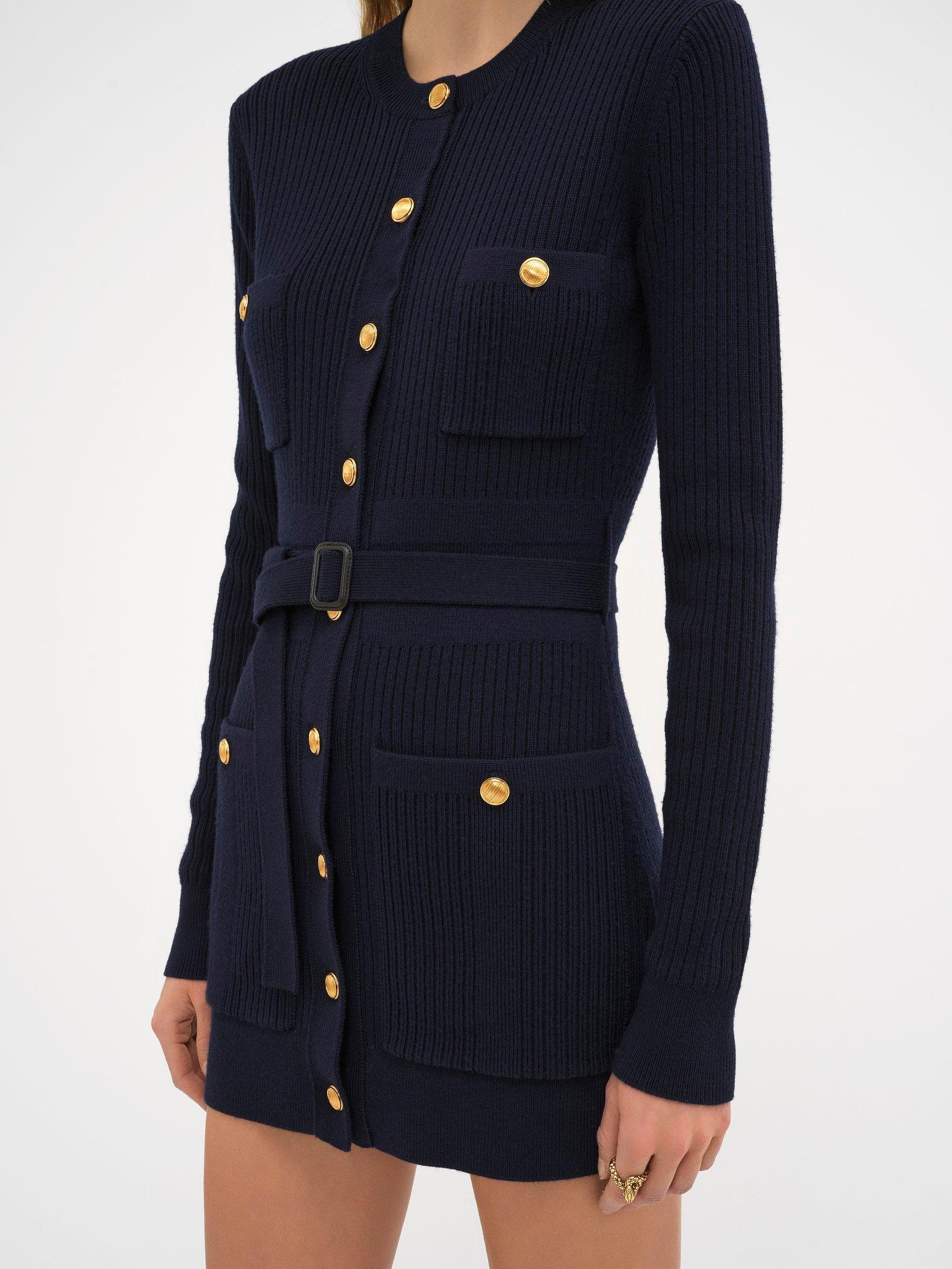 Long fitted cardigan in wool knit Product Image