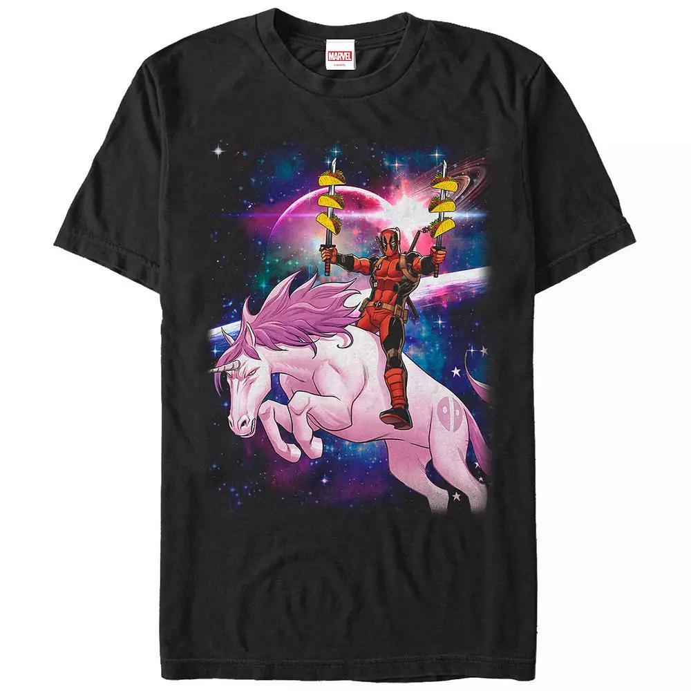 Men's Marvel Deadpool Pink Unicorn Ride Graphic Tee, Size: XL, Black Product Image
