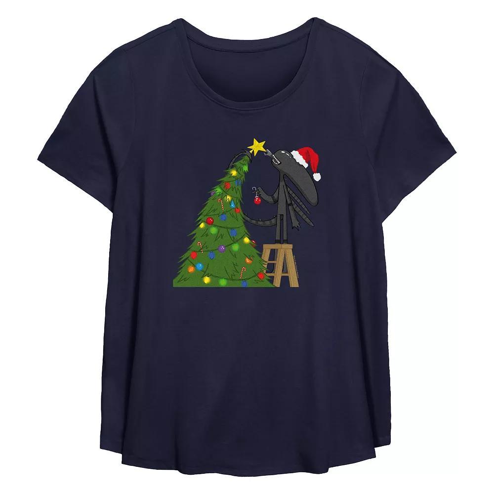 Plus Size Alien Xenomorph Christmas Ready Flowy Graphic Tee, Women's, Size: 2XL, Blue Product Image