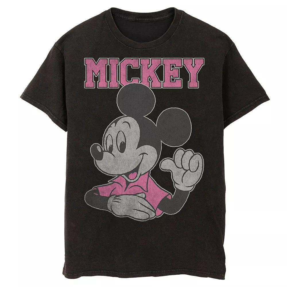 Men's Disney Mickey Mouse Pink Pointing To Self Mineral Wash Graphic Tee, Size: Small, Black Product Image