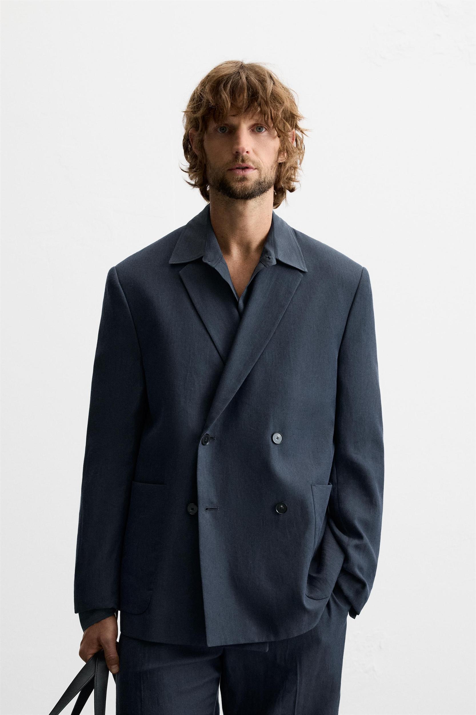 DOUBLE BREASTED HERRINGBONE SUIT JACKET Product Image