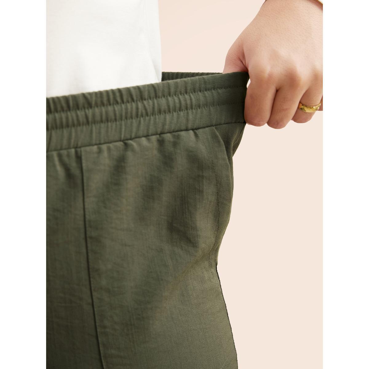 Plus Size Mid Rise Patched Pocket Drawstring Pants Women ArmyGreen Casual Mid Rise Everyday Pants BloomChic 18-20/2X Product Image