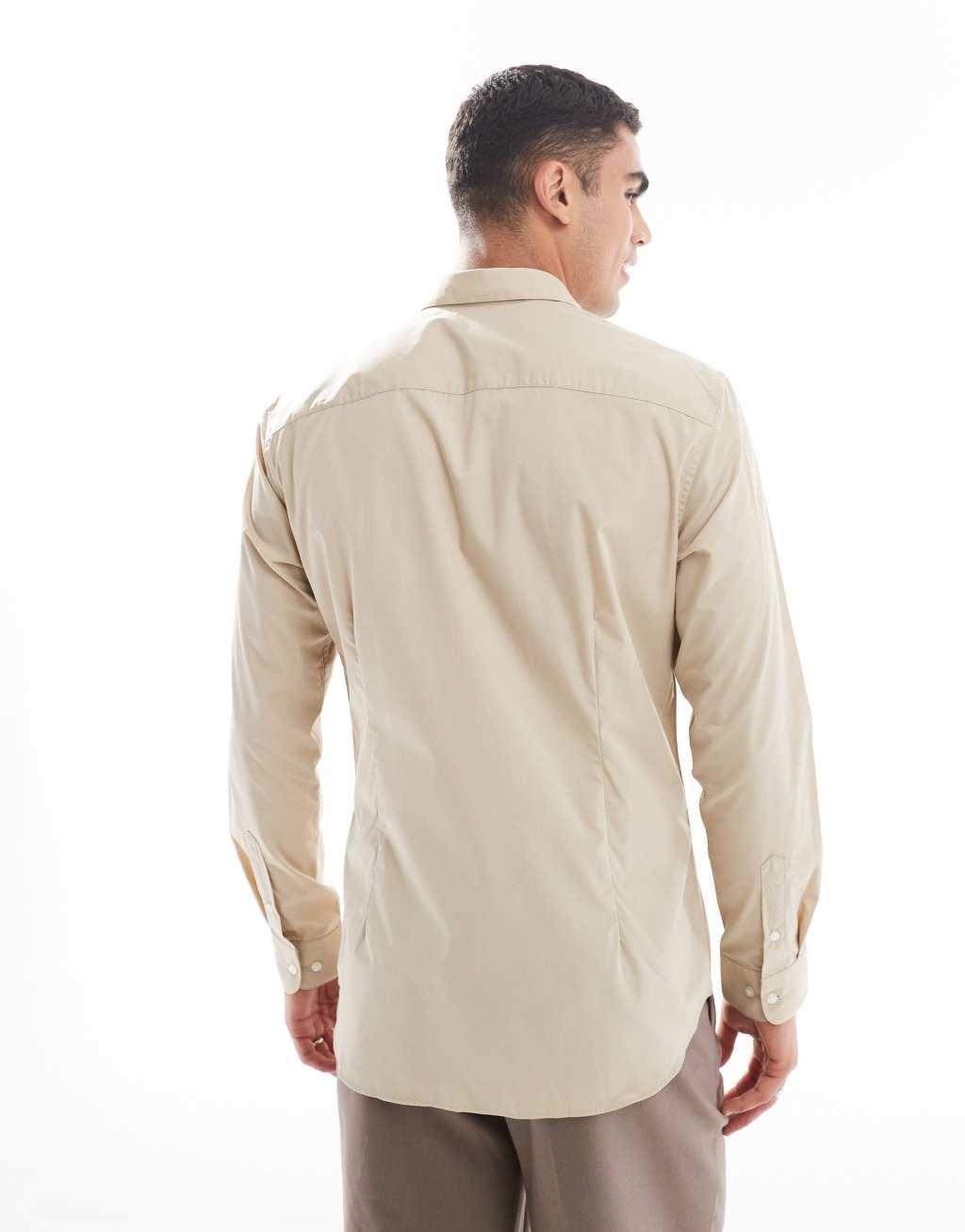 Jack & Jones slim fit dress shirt in beige Product Image