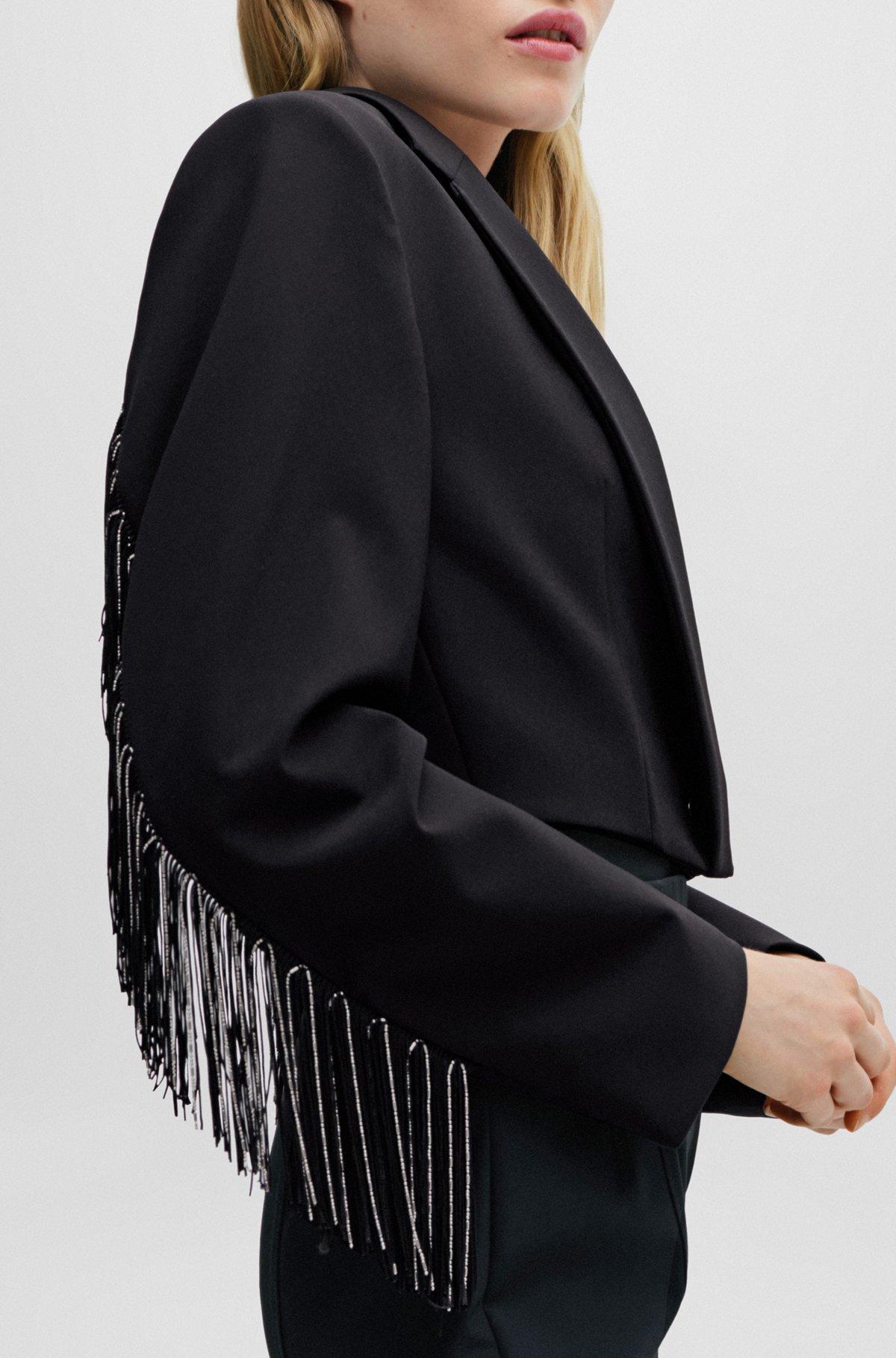 Cropped regular-fit jacket with fringe trims Product Image