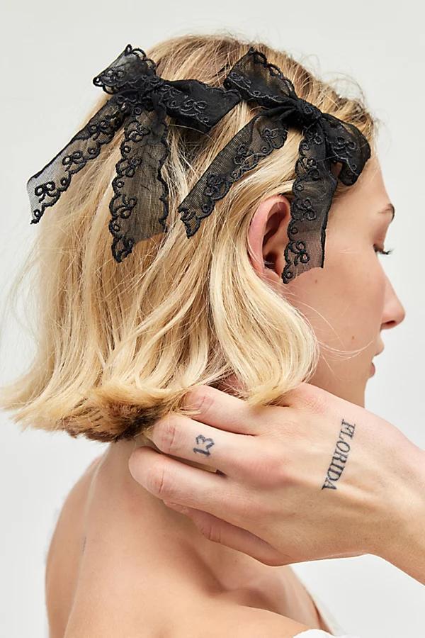 Printed Lace Hair Bow Clip Set Womens at Urban Outfitters Product Image