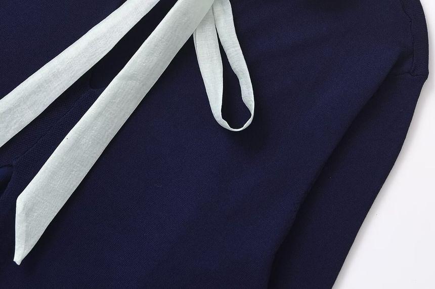 Round Neck Plain Bow Sweater Product Image