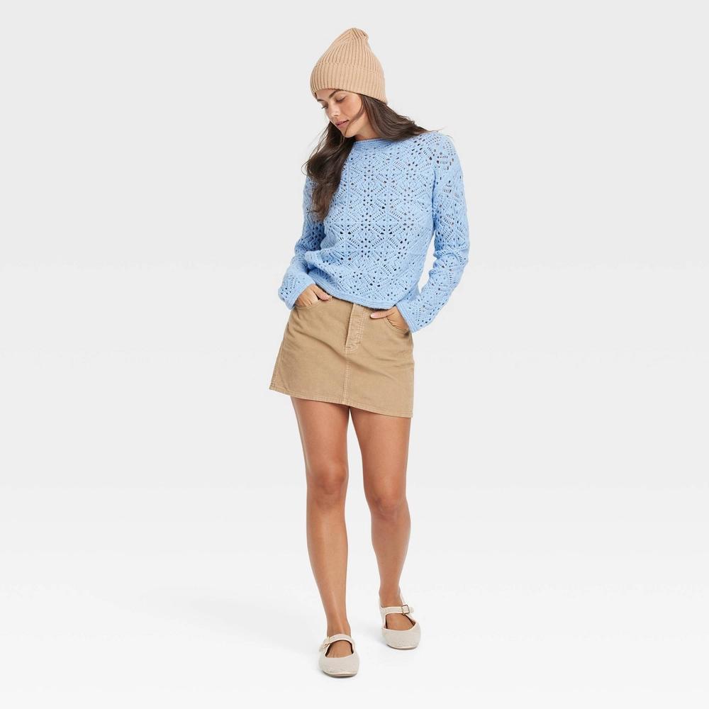 Womens Boat Neck Openwork Pullover Sweater - Universal Thread Blue Product Image