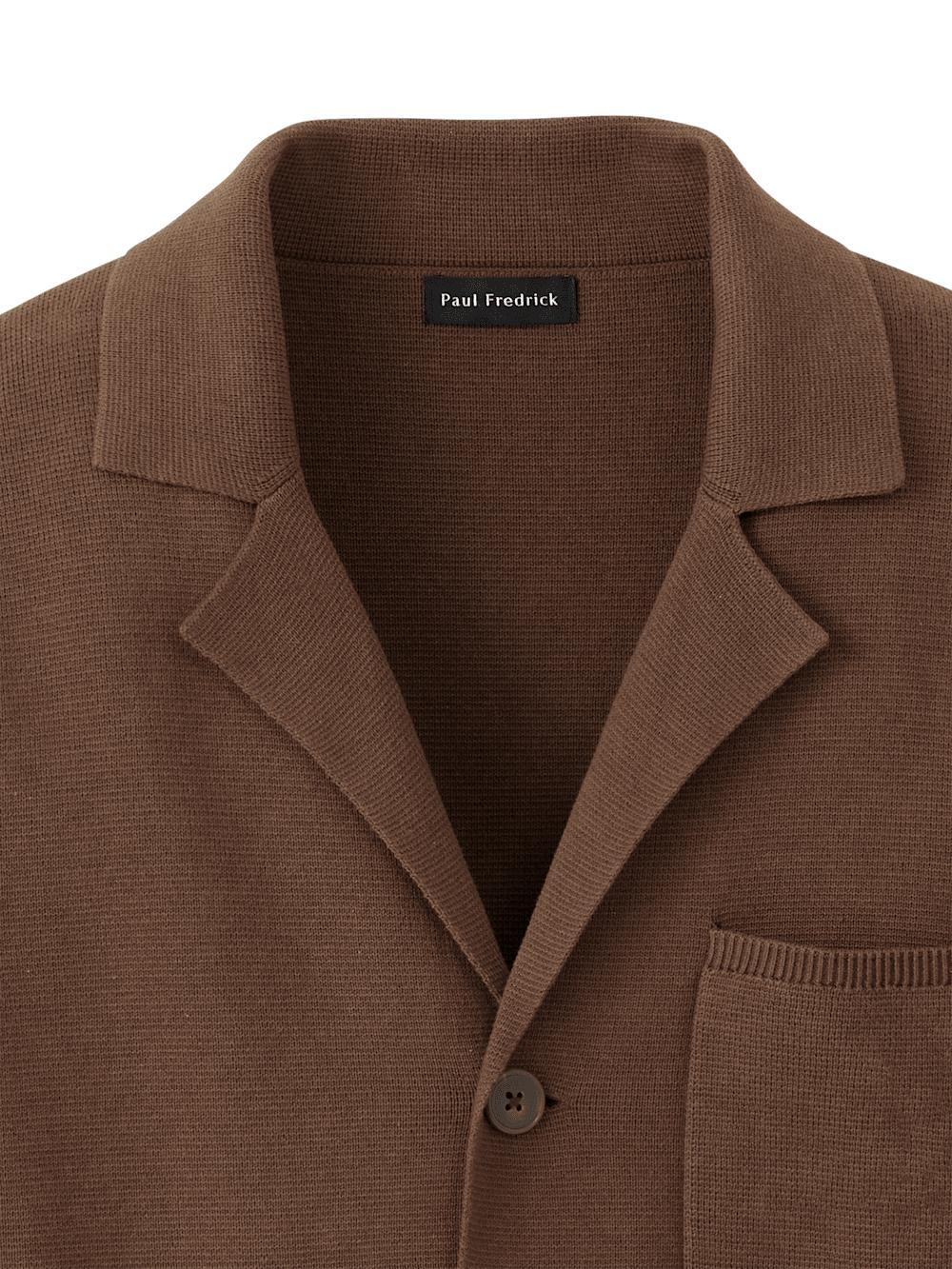 Cotton Notch Lapel Cardigan Sweater - Brown Product Image