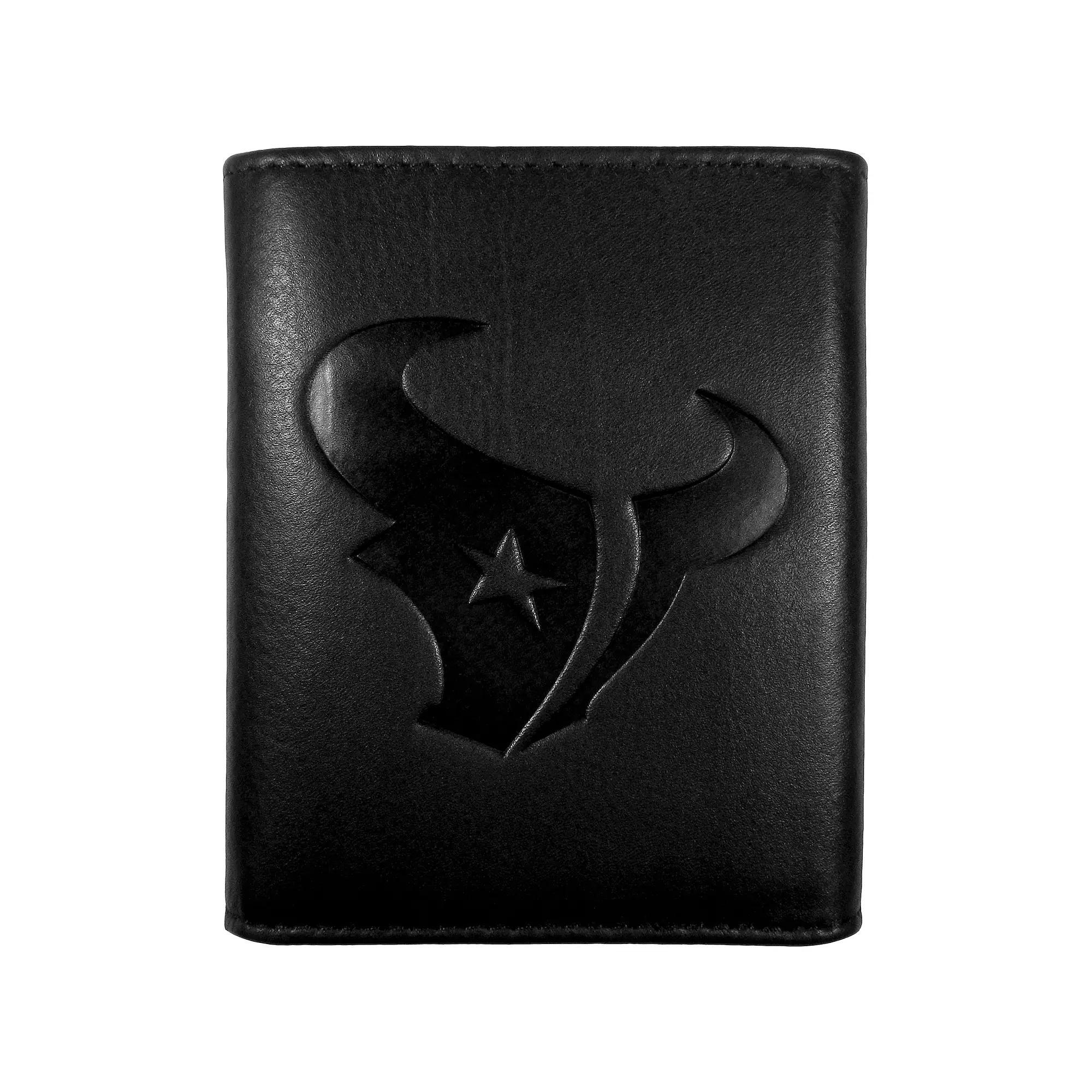 Men's Houston Texans Embossed Leather Tri-Fold Wallet, Black Product Image