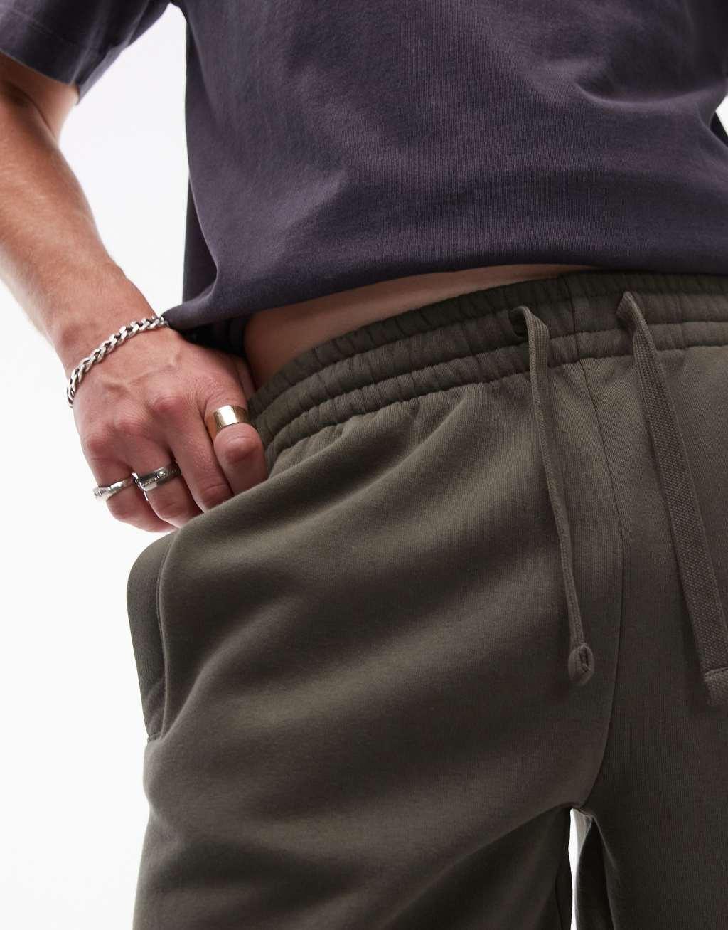 Topman premium heavyweight oversized sweatpants in khaki Product Image