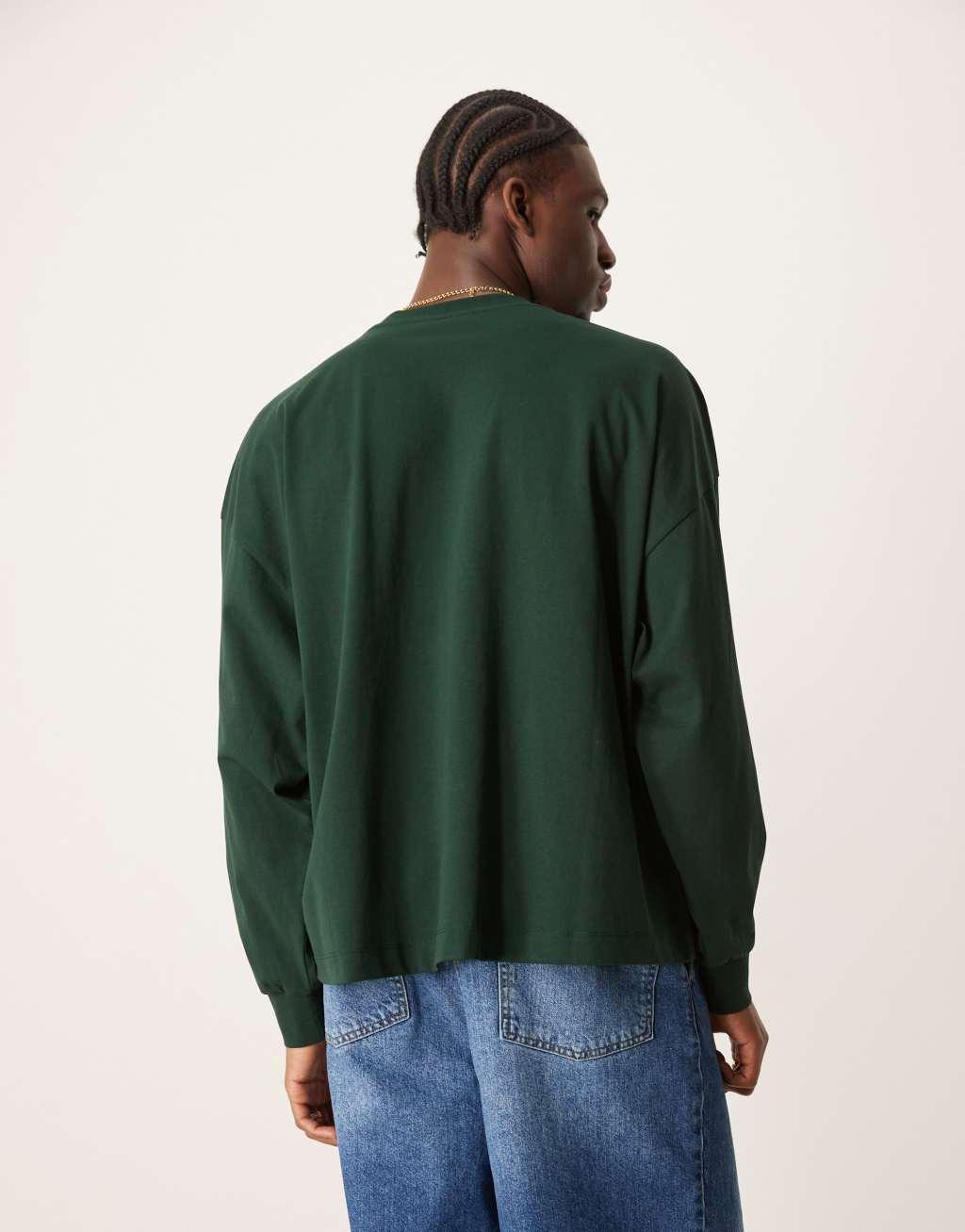 ASOS DESIGN oversized long sleeve t-shirt in green Product Image