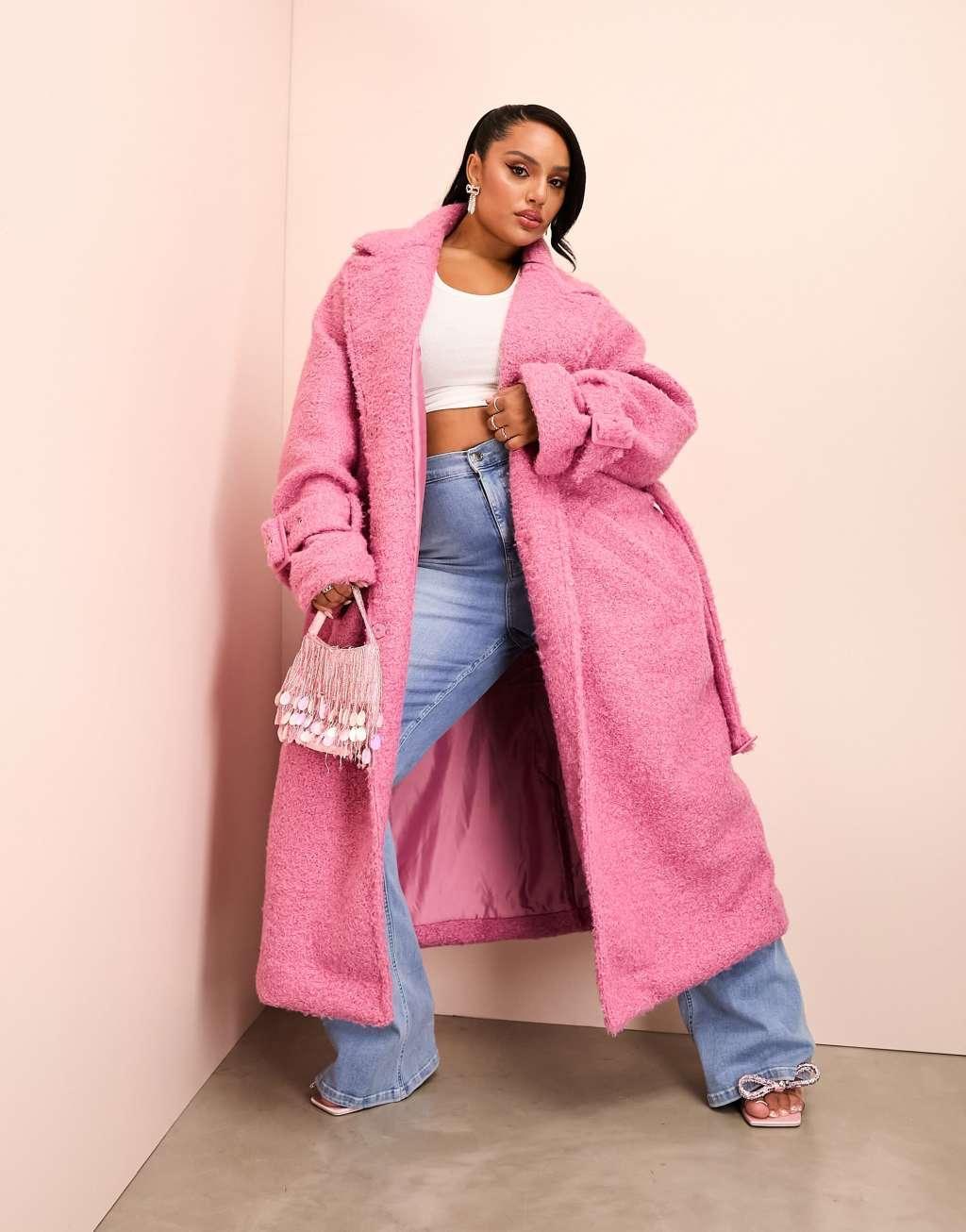 ASOS LUXE Curve borg long line trench coat with belted waist Product Image