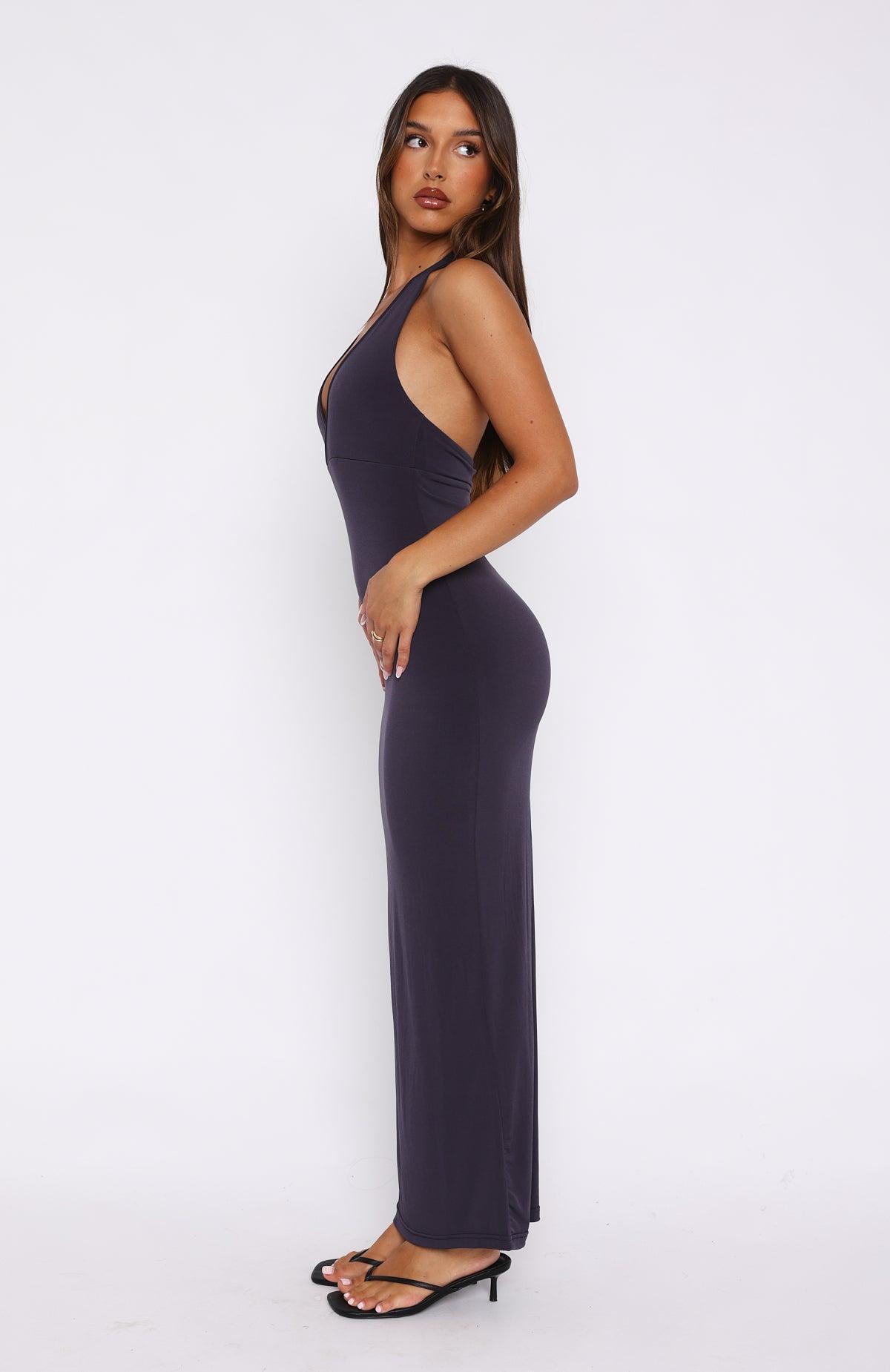 We All Want More Halter Neck Maxi Dress Charcoal Blue Product Image
