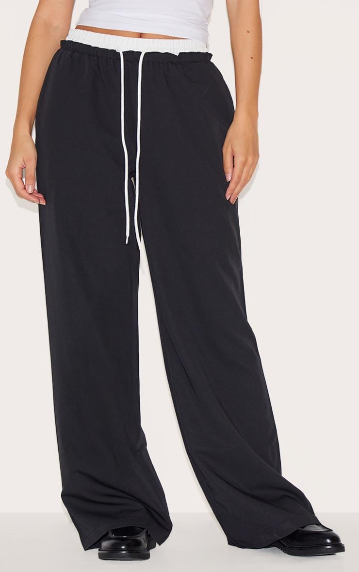 Black Boxer Detail Drawstring Waist Pants Product Image