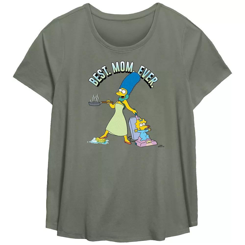 Plus Size The Simpsons Best Mom Ever Scoop Hem Flowy Graphic Tee, Women's, Size: 5XL, Green Product Image