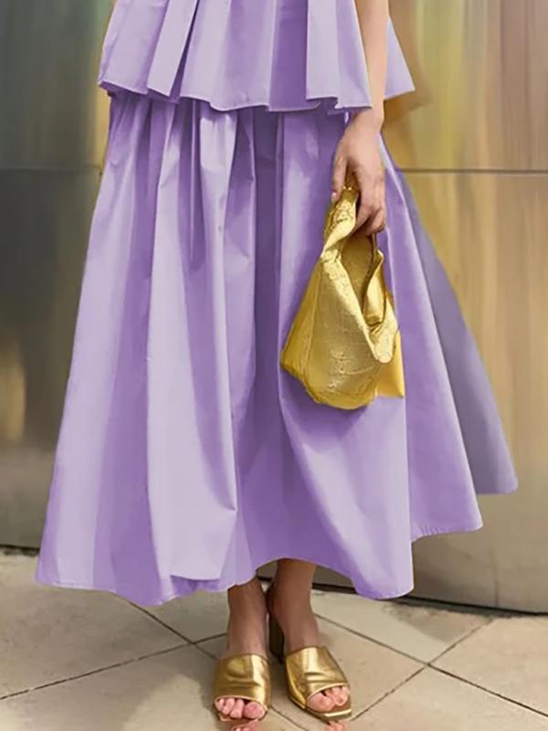A-Line Loose Pleated Solid Color Round-Neck Vest Top Product Image