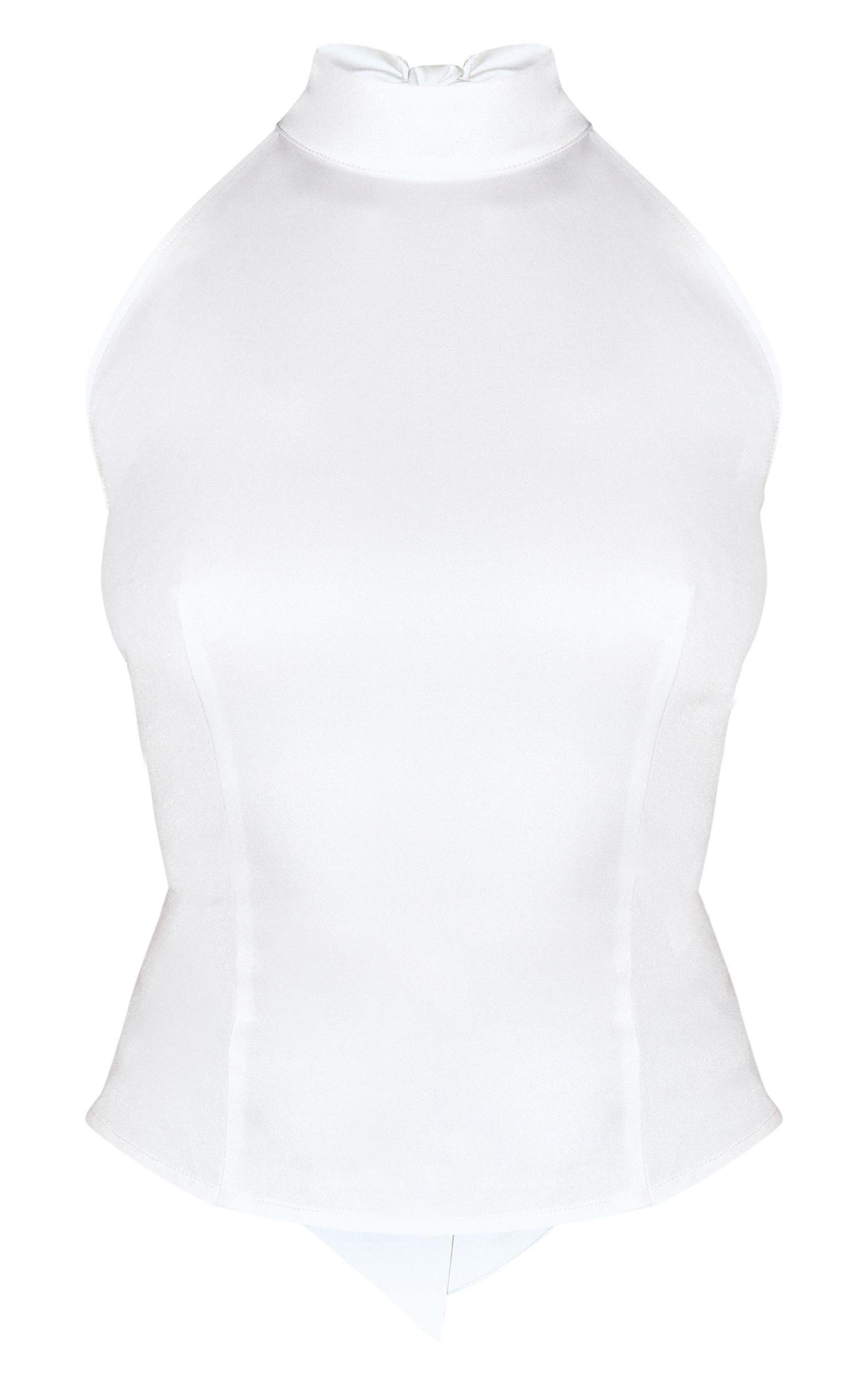White Woven High Neck Tie Detail Top Product Image