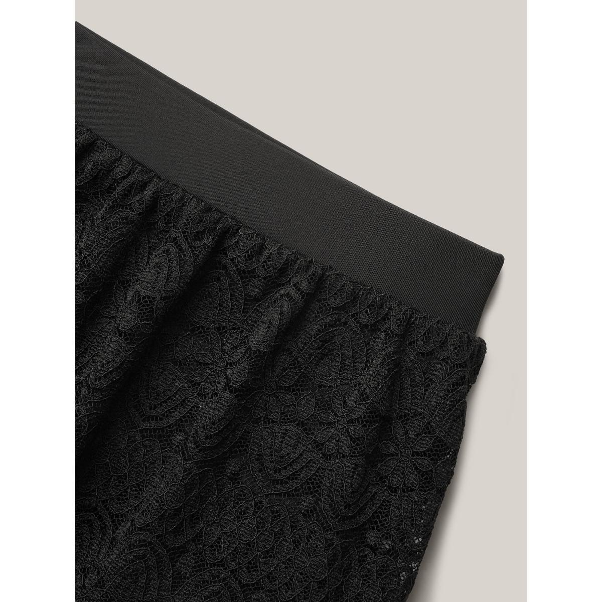 Plus Size Eyelet Trim Lace Pleated Swim Bottoms Women's Swimwear Black Beach Gathered High stretch Bodycon High Rise Curve Swim Bottoms BloomChic 10/M Product Image