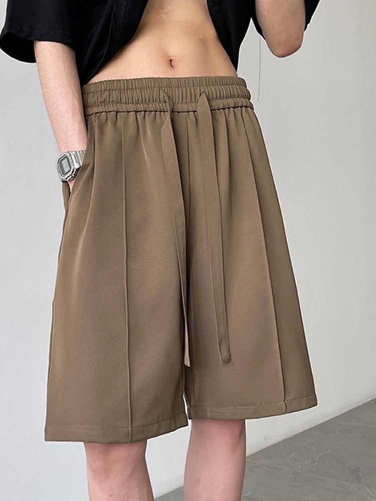 Drawstring Waist Plain Shorts / Mid Rise Plain Straight Leg Pants Product Image