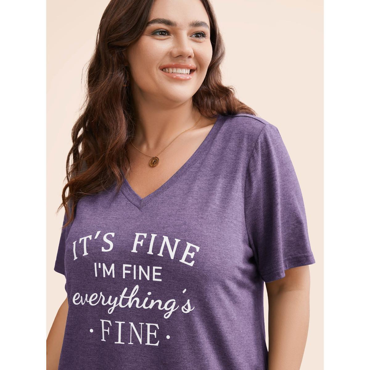 Plus Size Letter Print V Neck T-shirt Mauve Women Casual Positive slogan Dailywear T-shirts BloomChic 22-24/3X Product Image