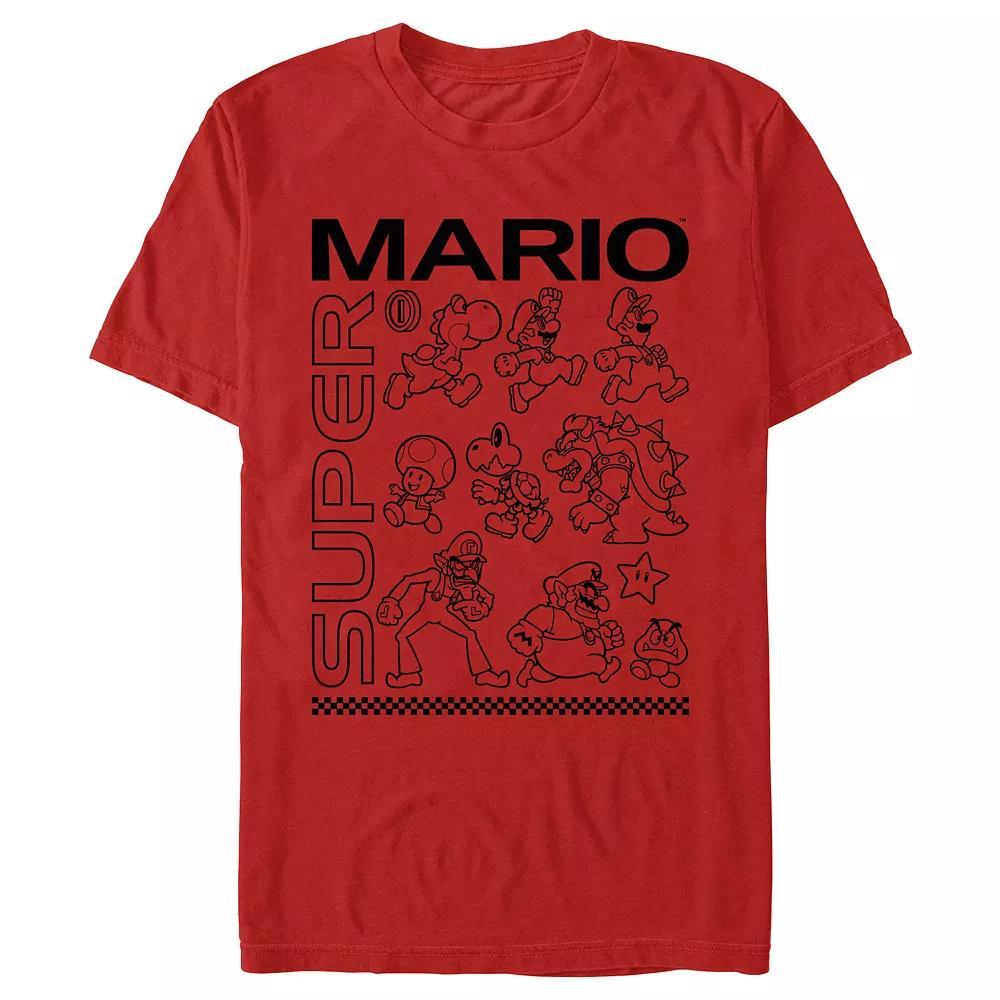 Men's Super Mario Bros Group Drawings Graphic Tee, Size: Large, Red Product Image